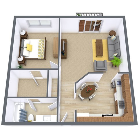 Floor plan for 1 bed, 1 bath, 620 sqft